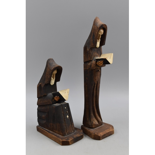 152 - A Pair of Handcarved Wooden Monk Bookends (11