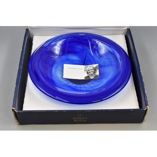 154 - Kosta Boda Atoll Blue Glass Dish by Anna Ehrner in Original Box 12