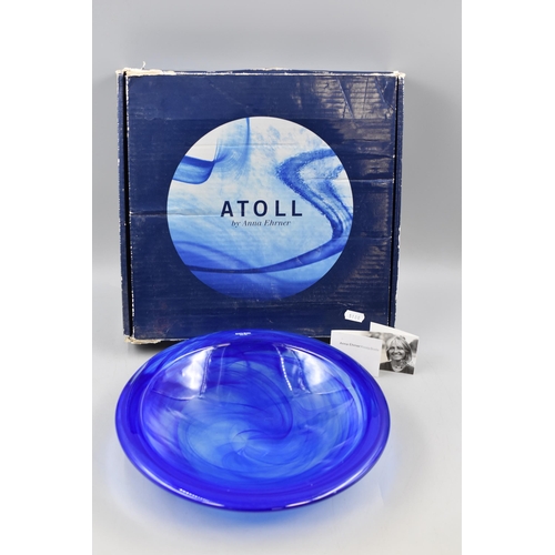 154 - Kosta Boda Atoll Blue Glass Dish by Anna Ehrner in Original Box 12