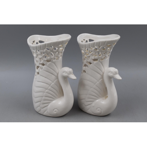 157 - Pair of Decorative White Ceramic Swan's / peacock both approx 7