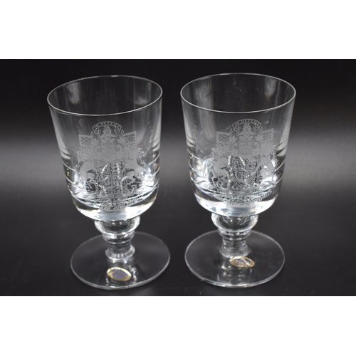 161 - A Pair of Boxed Wedgwood Silver Jubilee Etched Glass Goblets, Approx 6.5