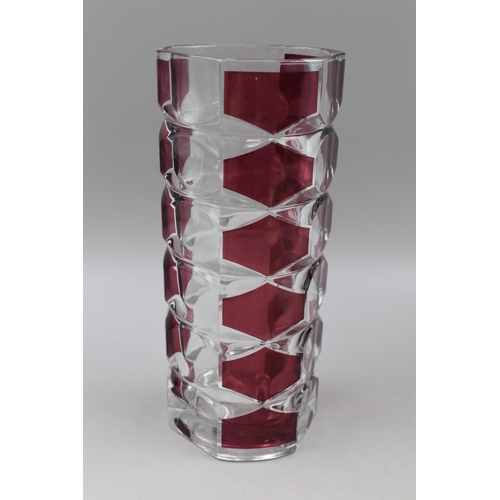 164 - Vintage French Geometric Ruby Red and Clear Vase by J.G Durand 1960s/70s (9.5