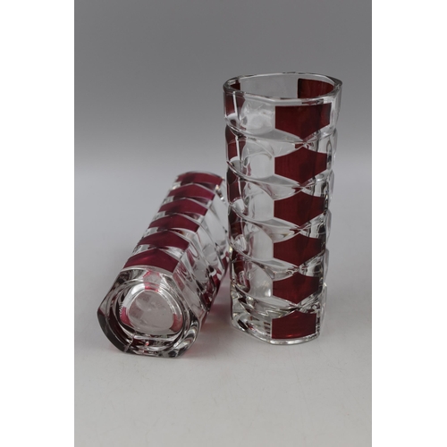 165 - Pair of Vintage French Geometric Ruby Red and Clear Vases by J.G Durand 1960s/70s (7