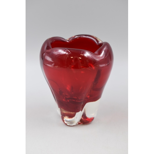 168 - Whitefriars 1950's Large Ruby Red Glass Vase Molar Tooth , height 15cm