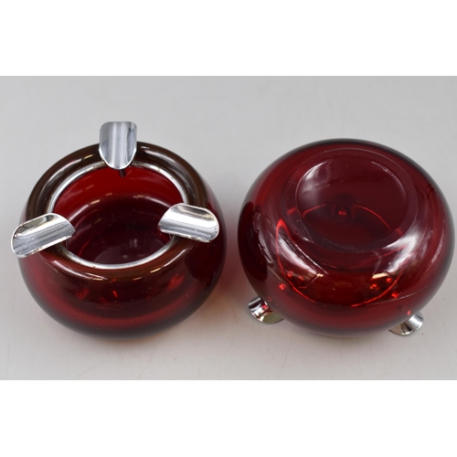 169 - Pair of Mid Century ruby Glass ashtrays (3