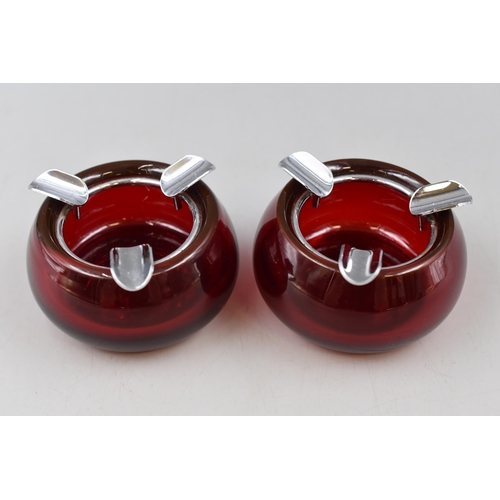 169 - Pair of Mid Century ruby Glass ashtrays (3