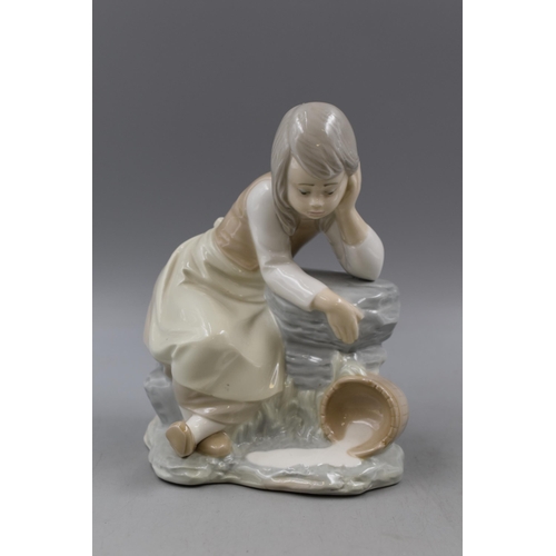 178 - A Pair of Nao By Lladro Ceramic Figures, Includes Lady Holding Parasol and Girl With Spilt Milk. Lar... 