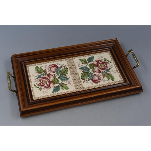 189 - Two Tile Serving Tray With Two Brass Handles and Wooden Frame (17