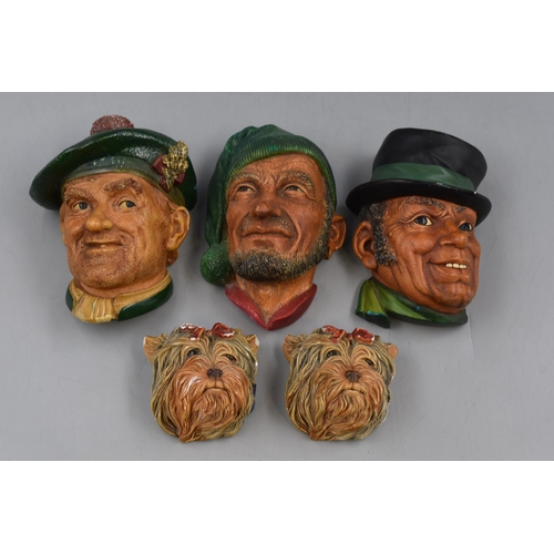 190 - Five Wall Hanging Bossons Heads, Includes Two Terriers, Jock, Paddy and Other.