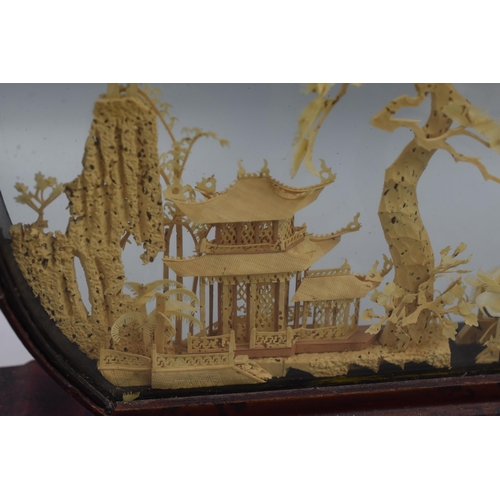 195 - A Chinese Carved Cork Diorama, In Glass Presentation Case. Approx 9.5