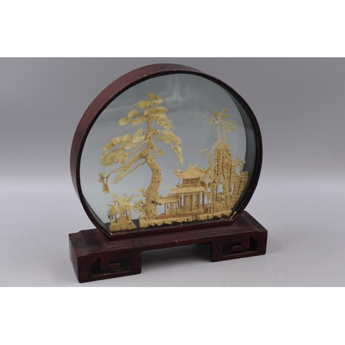 195 - A Chinese Carved Cork Diorama, In Glass Presentation Case. Approx 9.5