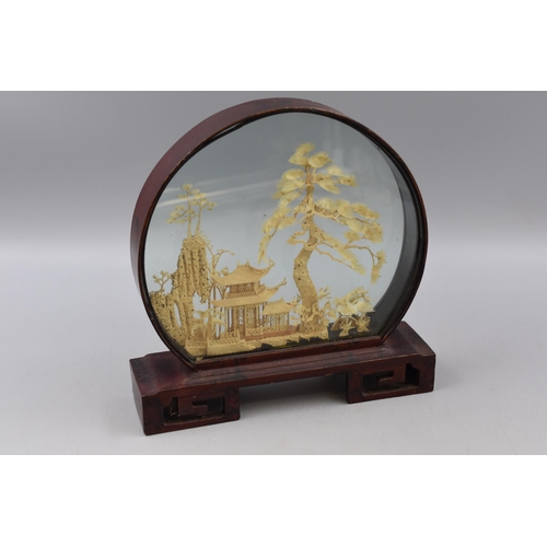 195 - A Chinese Carved Cork Diorama, In Glass Presentation Case. Approx 9.5