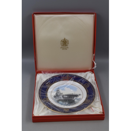 198 - Collectable Boxed Spode Bone China Plate Depicting HMS Ark Royal, Plate Number 167 approx 10