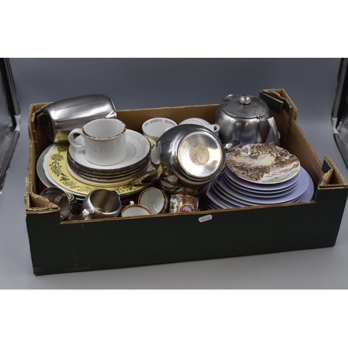 563 - A Mixed Selection of Ceramics and A Stainless Steel Tea Set. Includes Denby, Alfred Meakin and More.