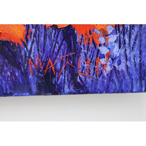 491 - An Abstract Oil on Canvas Original Painting Depicting Poppy's on Blue Background, Signed Mason. 22