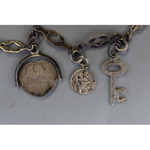 7 - A Selection of Silver Charms on Chain and A Hallmarked Birmingham Silver Padlock. Includes Loveheart... 