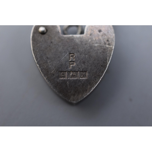 7 - A Selection of Silver Charms on Chain and A Hallmarked Birmingham Silver Padlock. Includes Loveheart... 