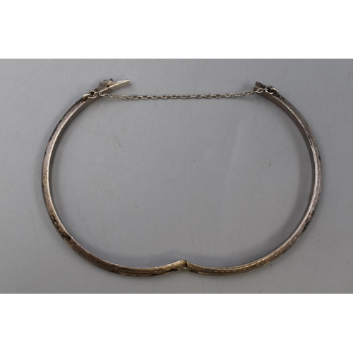 11 - Vintage Silver Etched Bangle with Chain