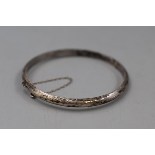 11 - Vintage Silver Etched Bangle with Chain