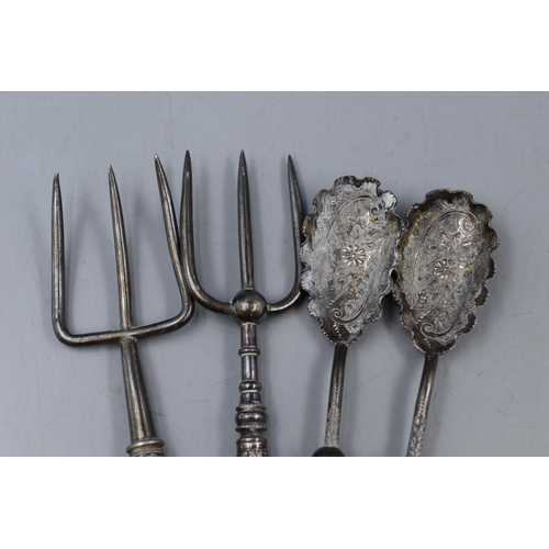 16 - Four Pieces of Bone Handled Silver Plated Cutlery, Includes Toast Forks and Jam Spoons.