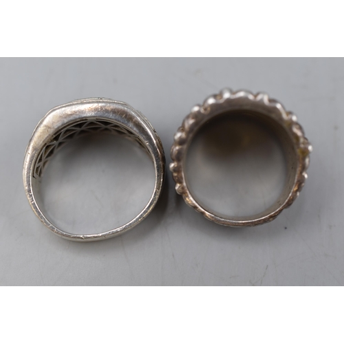 21 - Two Silver 925 Chunky Rings. Sizes T and W