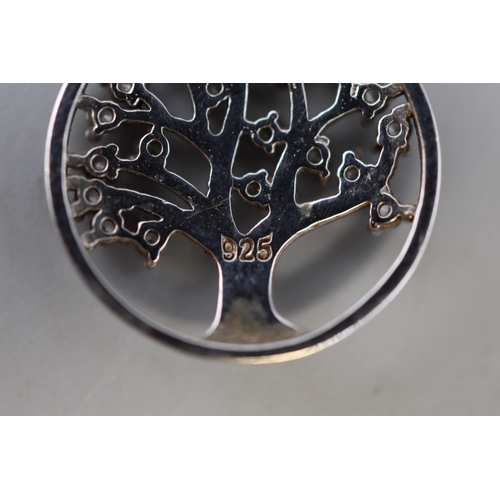 27 - Silver 925 Tree of Life Pendant Necklace with Diamante Design. Approx. 2cm Diamter.