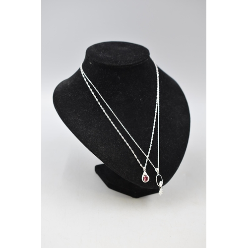 30 - Two Silver 925 Necklaces with Silver 925 Diamante Pendants