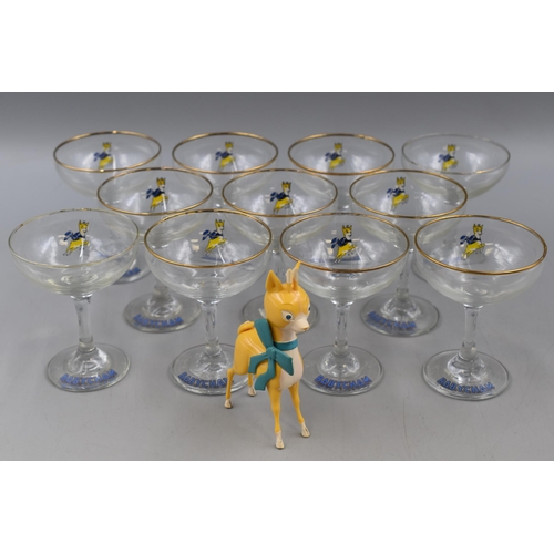 93 - A Set of Eleven Retro Babycham Glasses, With Babycham Deer Figure.