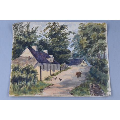 103 - An Original Watercolour Painting Depicting Country Road, Signed By Artist. With Artist Sketches on T... 