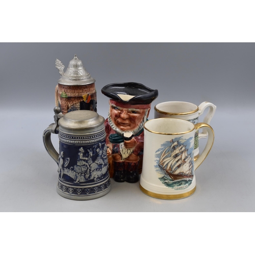 119 - Selection of Bier Steins, Tankards and Commemorative Mugs including The Gardeners Prayer, 1911 Coron... 