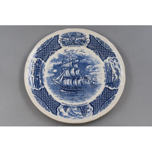 133 - A Set of Six Alfred Meakin Fair Winds 'The Friendship of Salem' Blue and White Plates. Approx 10.5