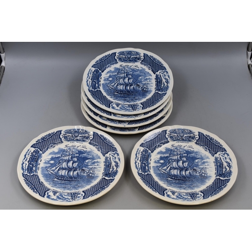 133 - A Set of Six Alfred Meakin Fair Winds 'The Friendship of Salem' Blue and White Plates. Approx 10.5