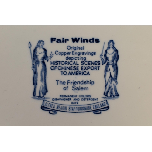 133 - A Set of Six Alfred Meakin Fair Winds 'The Friendship of Salem' Blue and White Plates. Approx 10.5