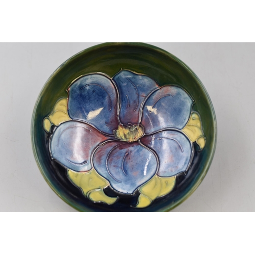 138 - A Mid Century Moorcroft Footed Bowl, Clematis on Green Background. Approx 14cm Diameter