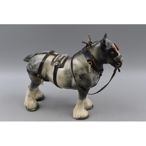 143 - A Ceramic Grey and White Shire Horse, Pulling a Gypsy Style Caravan. Caravan is Approx 10