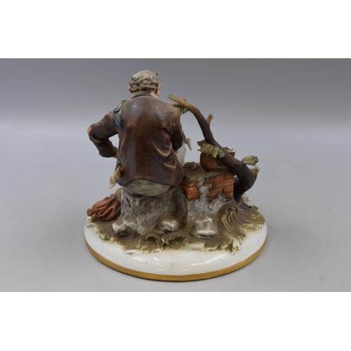 147 - Capodimonte Figure of old Man feeding Dog with Bone by Tyche Tosca of italy (7