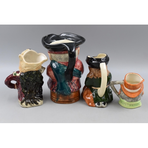 155 - Selection of 4 Character Jugs including Roy Kirkham thief, Staffordshire Ceramics, Scottie (Tallest ... 