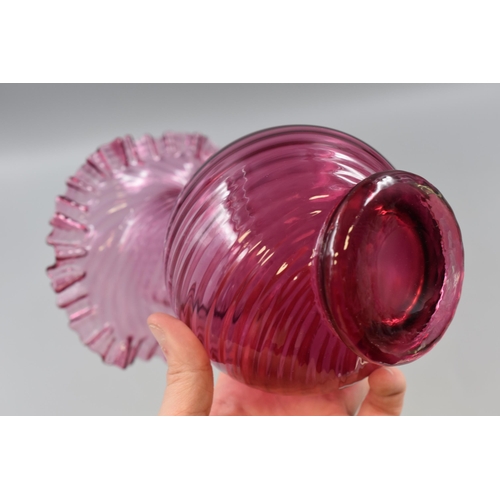 158 - Vintage Cranberry Red Ruffle Edged Rossi Style Glass Vase approx 8