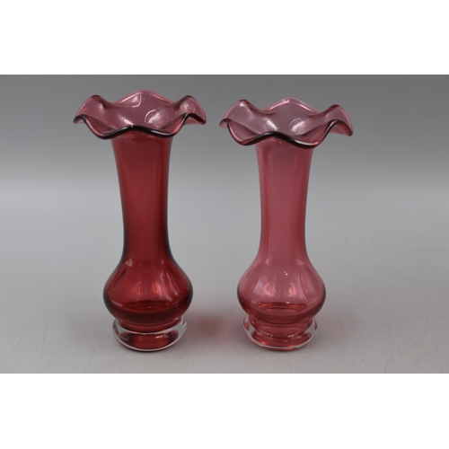 159 - Collection of Various Red Glass Vase's Largest approx 13.5