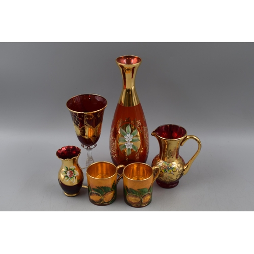 163 - Collection of Bohemia Style Decorative Glass and Two Minature Hand Painted Espresso Cups