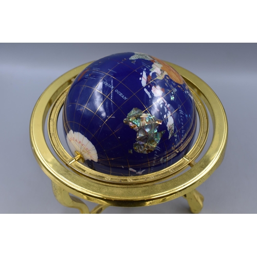 172 - A Gemstone Globe On Brass Stand, Approx 15.5