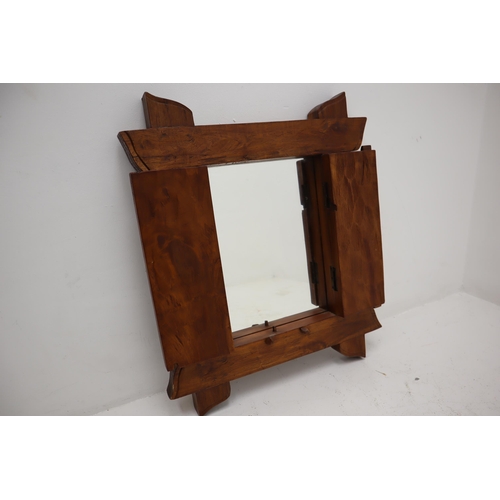 177 - Hand Carved Solid Oak Decorative Tudor Style Mirror approx 27