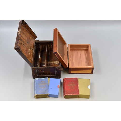 188 - Two Vintage Hand Made Storage Boxes to include Crocodile Skin Mini Case Containing Two Packs of Vint... 