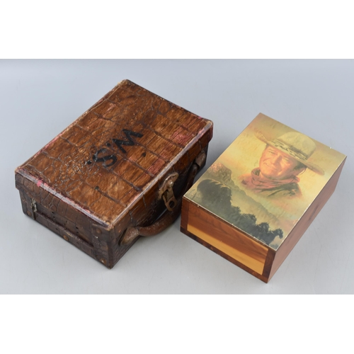 188 - Two Vintage Hand Made Storage Boxes to include Crocodile Skin Mini Case Containing Two Packs of Vint... 