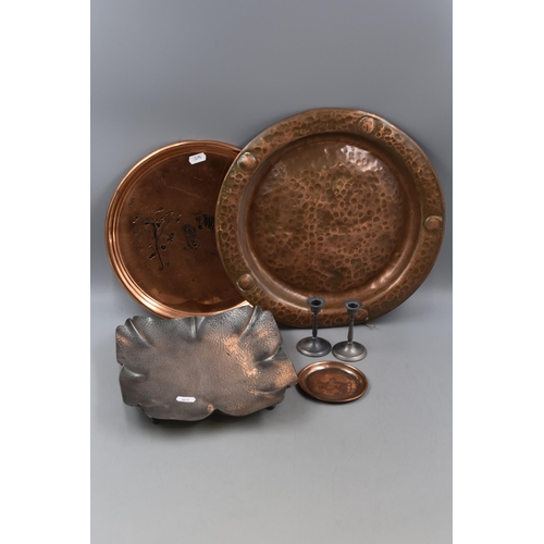 196 - A Selection of Metal Items. Includes Hammered Copper Plate, Pewter Footed Bowl, Pewter Candle Holder... 