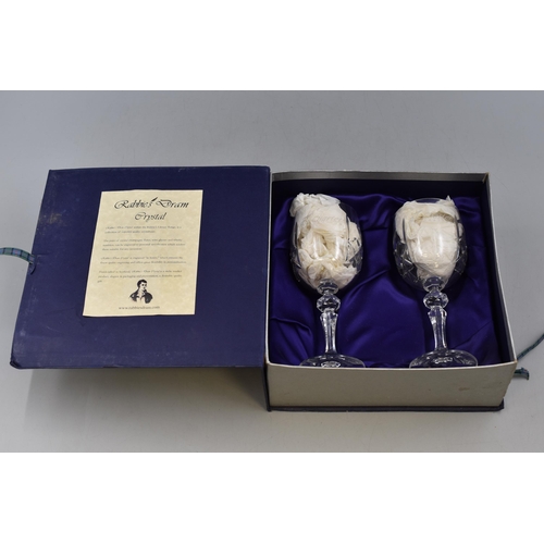 200 - A Boxed Pair of Rabbie's Library Dram Crystal Wine Glasses, Engraved 'Air Charter'.