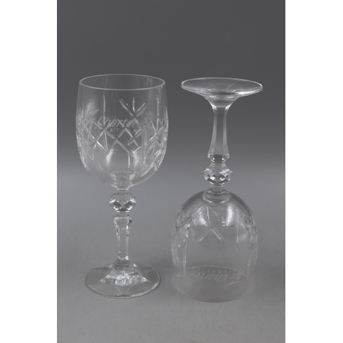 200 - A Boxed Pair of Rabbie's Library Dram Crystal Wine Glasses, Engraved 'Air Charter'.