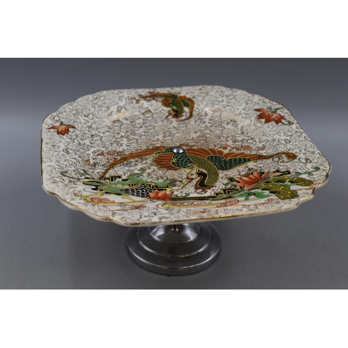 207 - An Oriental Style Phoenix Ware Ceramic Cake Stand, Approx 4.5