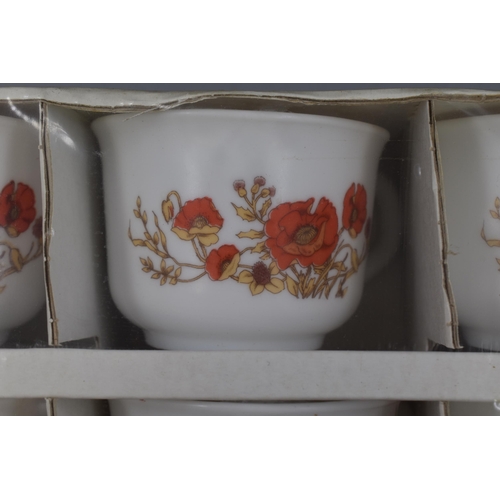 209 - Set of retro arcopal Calice Cups and Saucers in original Box Sealed