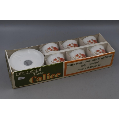 209 - Set of retro arcopal Calice Cups and Saucers in original Box Sealed